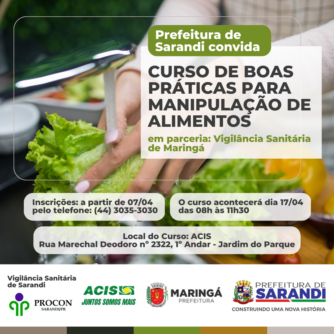 Prefeitura de Sarandi abre inscrições para oficina gratuita de boas práticas de manipulação de alimentos